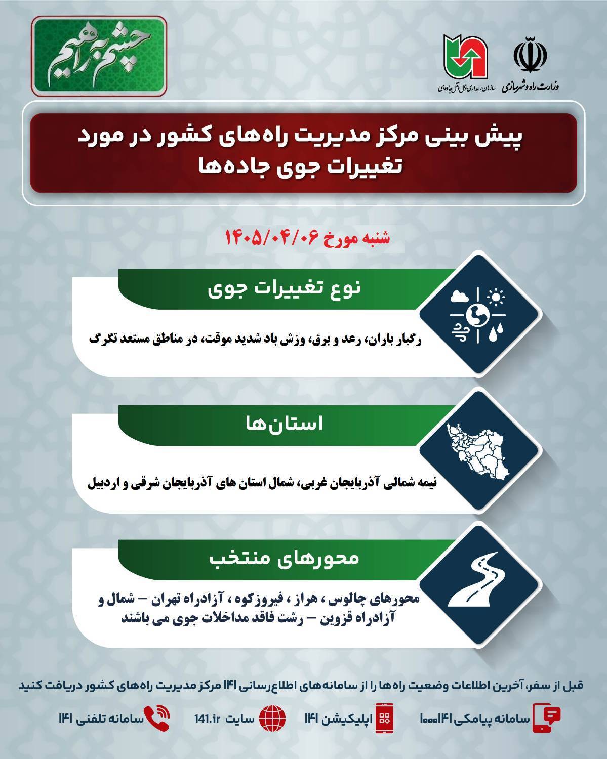 اینفوگرافیک|پیش بینی وضعیت جوی جاده ها