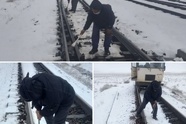 برف‌ روبی و یخ‌ زدایی سوزن‌ ها ریل راه آهن قم 